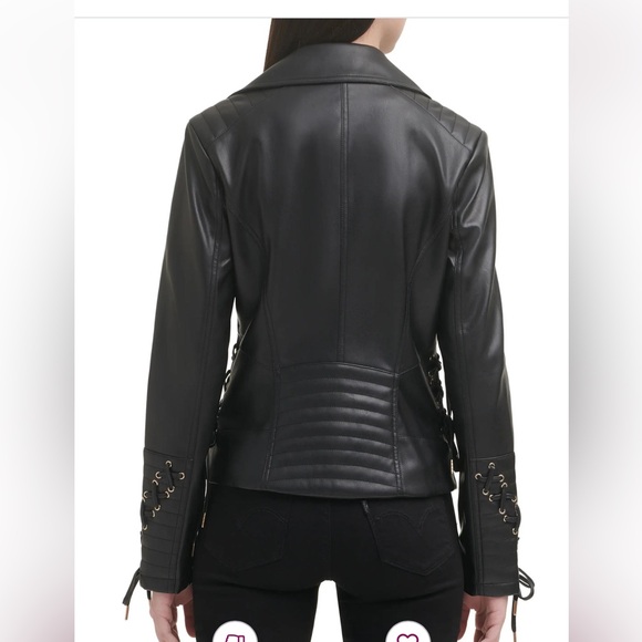 GUESS Black Faux Leather Moto Jacket - Picture 2 of 6